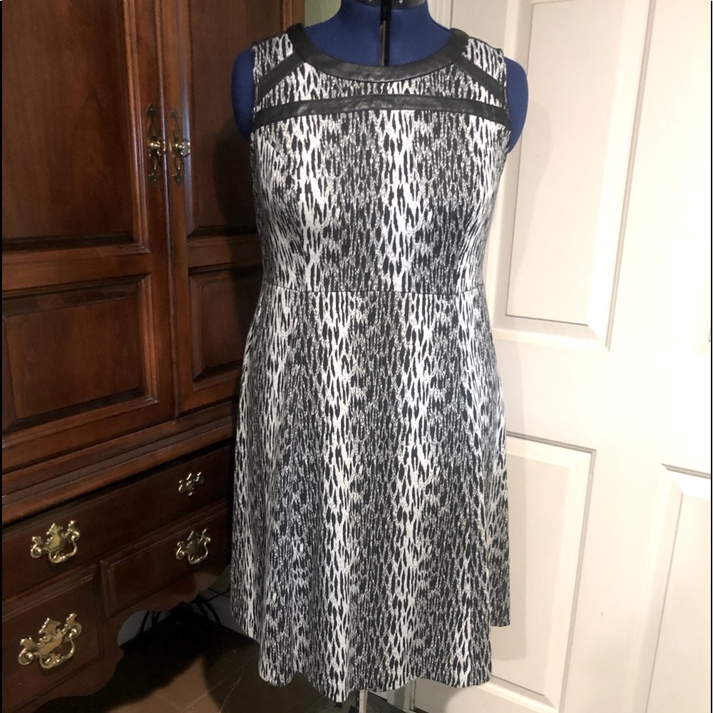 Leopard print with faux leather sleeveless dress